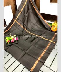 Dark Grey and Golden color uppada pattu sarees with plain design -UPDP0022044