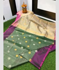 Pine Green and Cream color Uppada Tissue handloom saree with all over dollar buties saree design -UPPI0000390