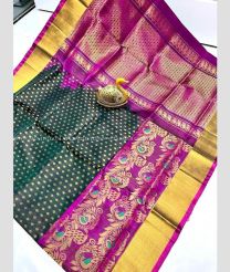 Teal and Magenta color uppada pattu sarees with anchulatha border design -UPDP0022096
