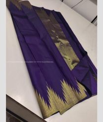 Plum Purple and Golden color kanchi pattu handloom saree with plain with 1g pure jari traditional temple border design -KANP0013070