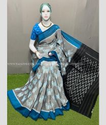 Grey and Black color pochampally Ikkat cotton handloom saree with pochampalli ikkat design saree -PIKT0000369