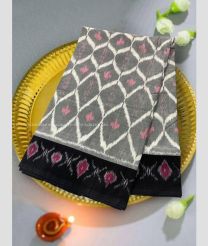 Grey and Black color pochampally Ikkat cotton handloom saree with all over pochampally spl design -PIKT0000622