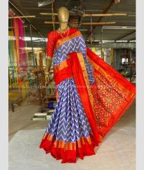 Grey and Red color pochampally ikkat pure silk handloom saree with all over pochamally design  sarees -PIKP0004249