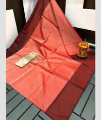 Tomato Red and Maroon color Uppada Tissue handloom saree with plain with two sides pattu border design -UPPI0001550