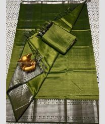Olive and Silver color mangalagiri pattu handloom saree with kanchi border design -MAGP0026590