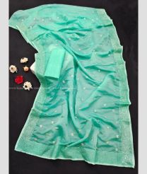 Turquoise color Organza sarees with all over buties with embroidery sequence work on border design -ORGS0003314