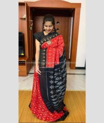Black and Red color linen sarees with all over digital printed design -LINS0003778