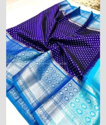 Navy Blue and Sky Blue color venkatagiri pattu sarees with all over dollar buttas design -VAGP0000981