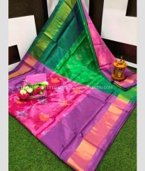 Pink and Green color Uppada Soft Silk handloom saree with all over ikkat design -UPSF0003746