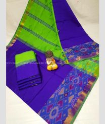 Purple blue and Parrot Green color Tripura Silk handloom saree with plain with big pochampalli ikkat border design -TRPP0007053
