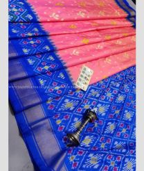 Rose Pink and Blue color pochampally ikkat pure silk handloom saree with pochampally ikkat design -PIKP0031666
