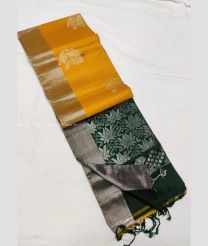 Yellow and Pine Green color soft silk kanchipuram sarees with all over buties design -KASS0001018