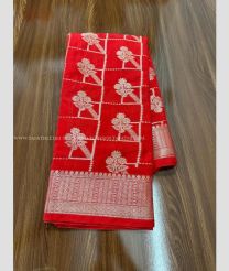 Red and Silver color Banarasi sarees with fancy border design -BANS0018866