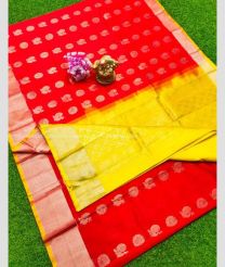 Burgundy and Mustard Yellow color Kollam Pattu handloom saree with all over checks and buties with kaddy border design -KOLP0001678