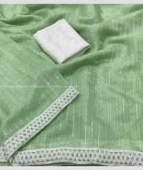 Fern Green and White color Organza sarees with all over fur woven saree with with cotton patched lace design -ORGS0003291