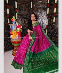 Deep Pink and Pine Green color pochampally ikkat pure silk handloom saree with all over ikkat with pochampally border design -PIKP0022292