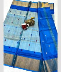 Sky Blue and Blue color uppada pattu sarees with all over nakshtra buttas design -UPDP0022214