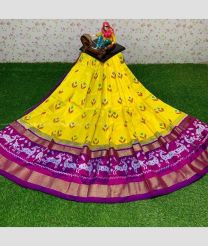 Yellow and Magenta color Ikkat Lehengas with all over pochampally design -IKPL0000723