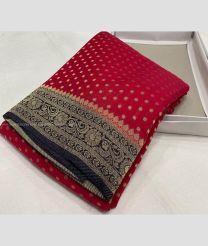 Red and Black color Banarasi sarees with all over zari butis silver water zari weaving border design -BANS0002506