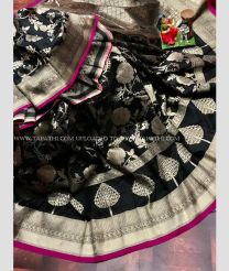 Black color Lichi sarees with leaf design saree -LICH0000023