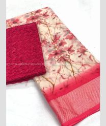 Half White and Red color Chiffon sarees with floral print design -CHIF0000082