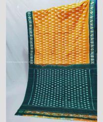 Orange and Teal color pochampally Ikkat cotton handloom saree with pochampalli ikkat design -PIKT0000781