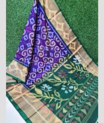 Purple and Dark Green color pochampally Ikkat cotton handloom saree with all over pochamally design -PIKT0000094