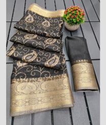 Charcoal Black and Lite Grey color linen sarees with heavy jacquard border design -LINS0003000