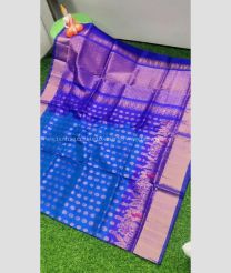 Blue and Navy Blue color uppada pattu handloom saree with all over buties with anchulatha border design -UPDP0018542