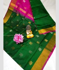 Dark Green and Pink color uppada pattu handloom saree with all over bb buties design -UPDP0020775
