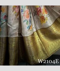 Cream and Golden color Banarasi sarees with all over digital printed with jacquard border design -BANS0018767