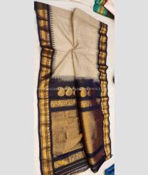 Half white and black color gadwal pattu handloom saree with temple  border saree design -GDWP0000344