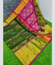 Pine Green and Magenta color Kollam Pattu handloom saree with all over design -KOLP0000797