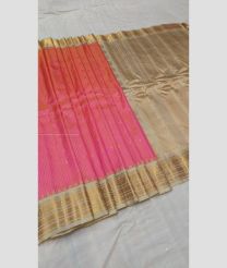 Rose Pink and Cream color gadwal pattu handloom saree with all over jall checks and buties with kuttu border design -GDWP0001690