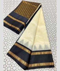 Half White and Black color kuppadam pattu sarees with two side rudraksha border design -KUPP0097182