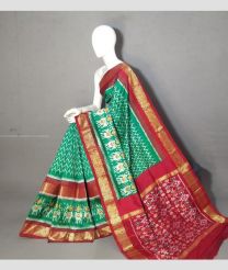 Turquoise and Deep Pink color pochampally ikkat pure silk handloom saree with kanchi border design -PIKP0037204