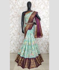 Turquoise and Magenta color pochampally ikkat pure silk sarees with kanchi border design -PIKP0037945
