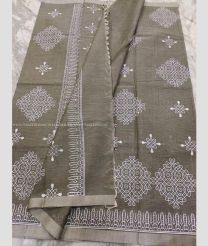Grey and White color mangalagiri sico handloom saree with printed design saree -MAGI0000188