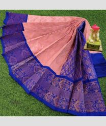 Baby Pink and Navy Blue color Chenderi silk handloom saree with anchulatha border design -CNDP0012688