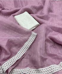 Dull Purple and White color Organza sarees with all over fur woven saree with with cotton patched lace design -ORGS0003290
