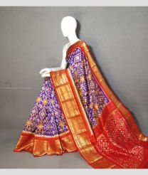 Purple and Tomato Red color pochampally ikkat pure silk handloom saree with kanchi border design -PIKP0037197