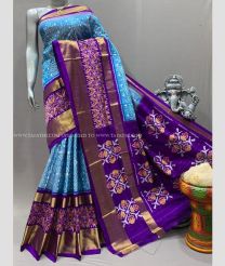 Blue and Purple color pochampally ikkat pure silk sarees with all over pochampally ikkat design -PIKP0037837