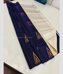 Navy Blue and Cream color soft silk kanchipuram sarees with all over buttas design -KASS0001049