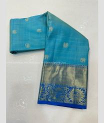 Blue Turquoise and Blue color kanchi pattu handloom saree with all over buties design -KANP0013508