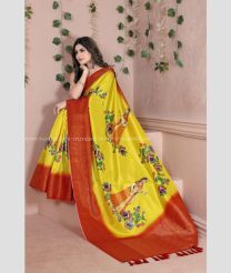Yellow and Red color Banarasi sarees with all over woven with jari design -BANS0011928