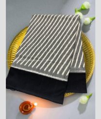 Grey and Black color pochampally Ikkat cotton handloom saree with pochampalli ikkat design -PIKT0000772