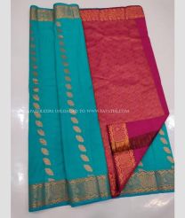 Sea Green and Red color soft silk kanchipuram sarees with zari border saree design -KASS0000112