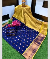 Navy Blue and Golden color Chenderi silk handloom saree with all over butties saree design -CNDP0011825