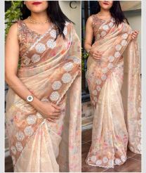 Cream and Lite Brown color Organza sarees with all over digital printed with sequin work design -ORGS0003246