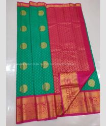 Sea Green and Pink color kanchi pattu handloom saree with zari border saree design -KANP0005945